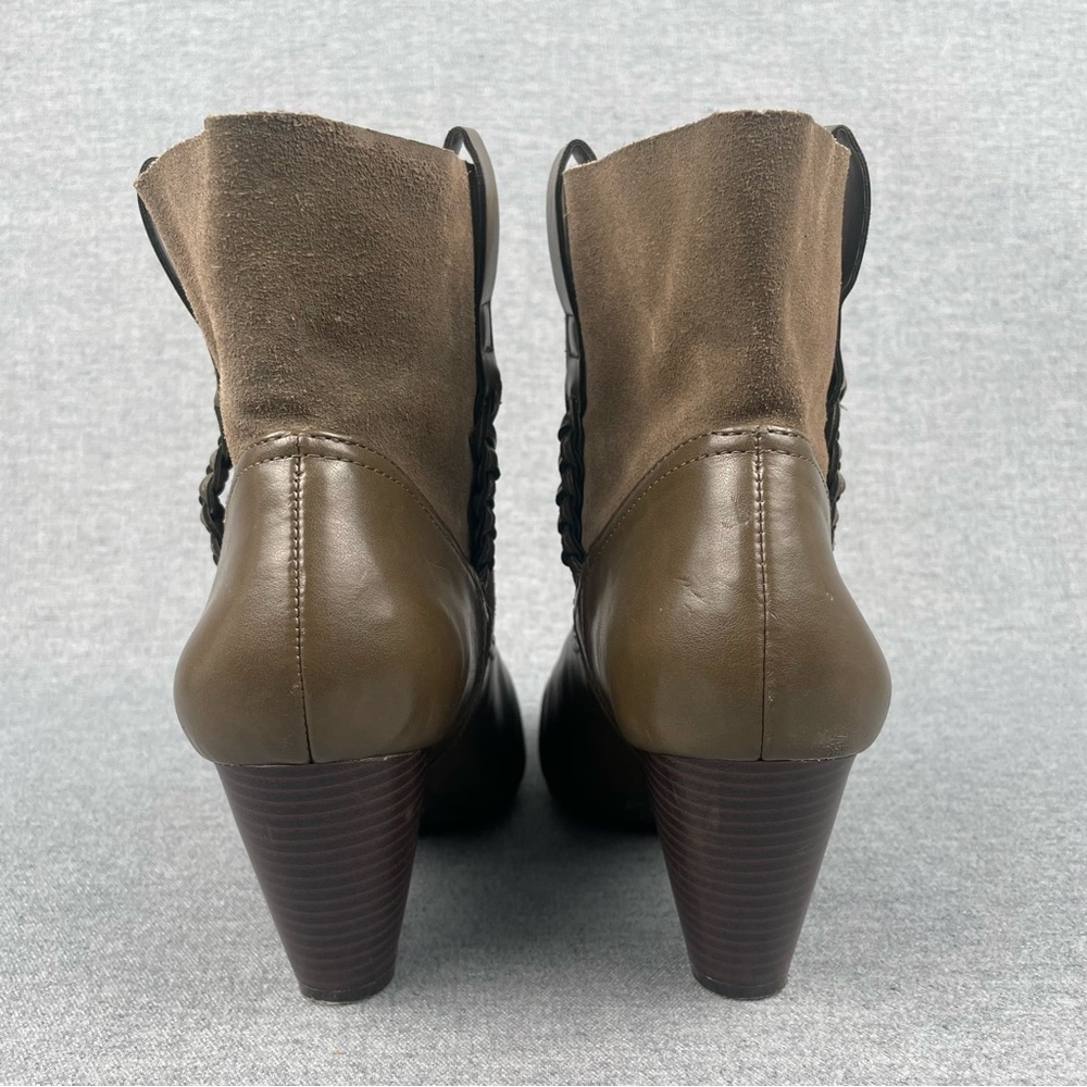 Jessica Simpson Boot Women 10 Olive Green Leather Ankle Bootie Suede Boho Hippie - Picture 7 of 14